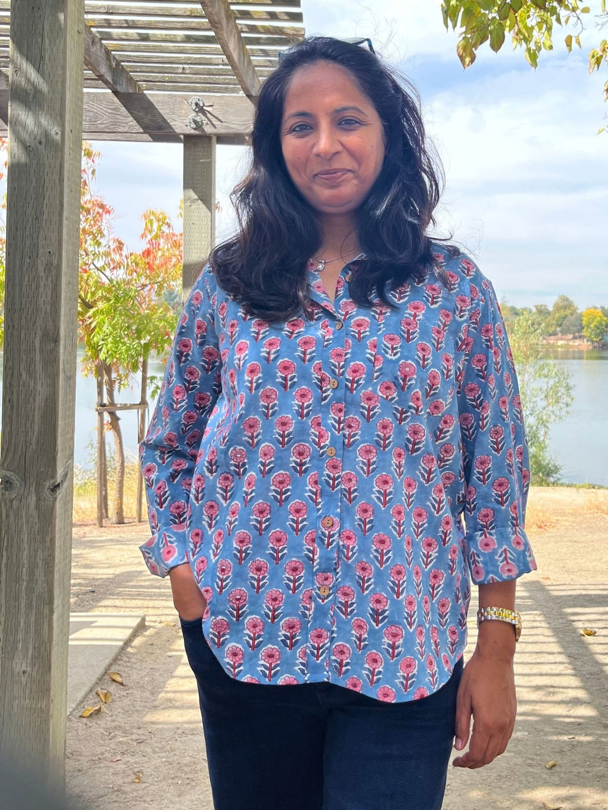 Thalia - Hand-Block Printed 100% Cotton Women's Shirt