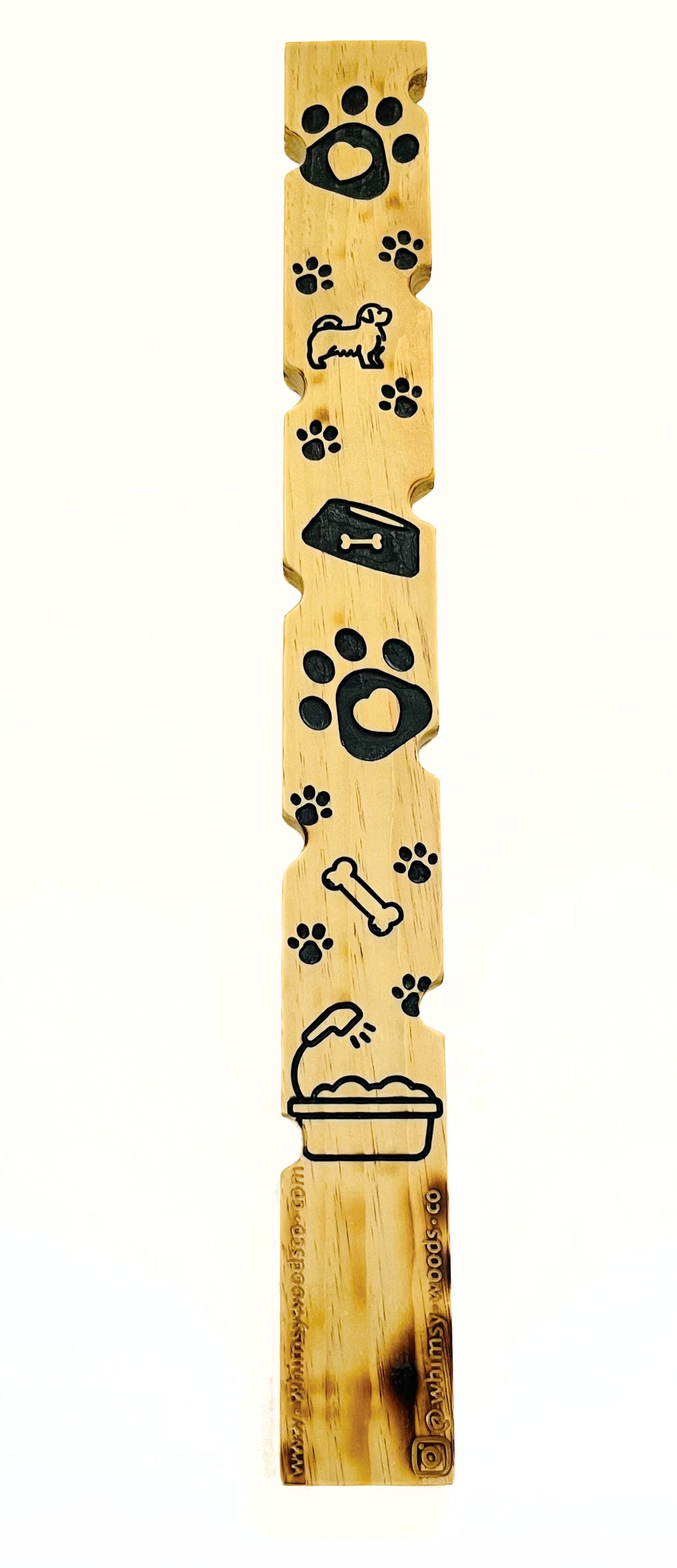 carved wood plant stake with pet images