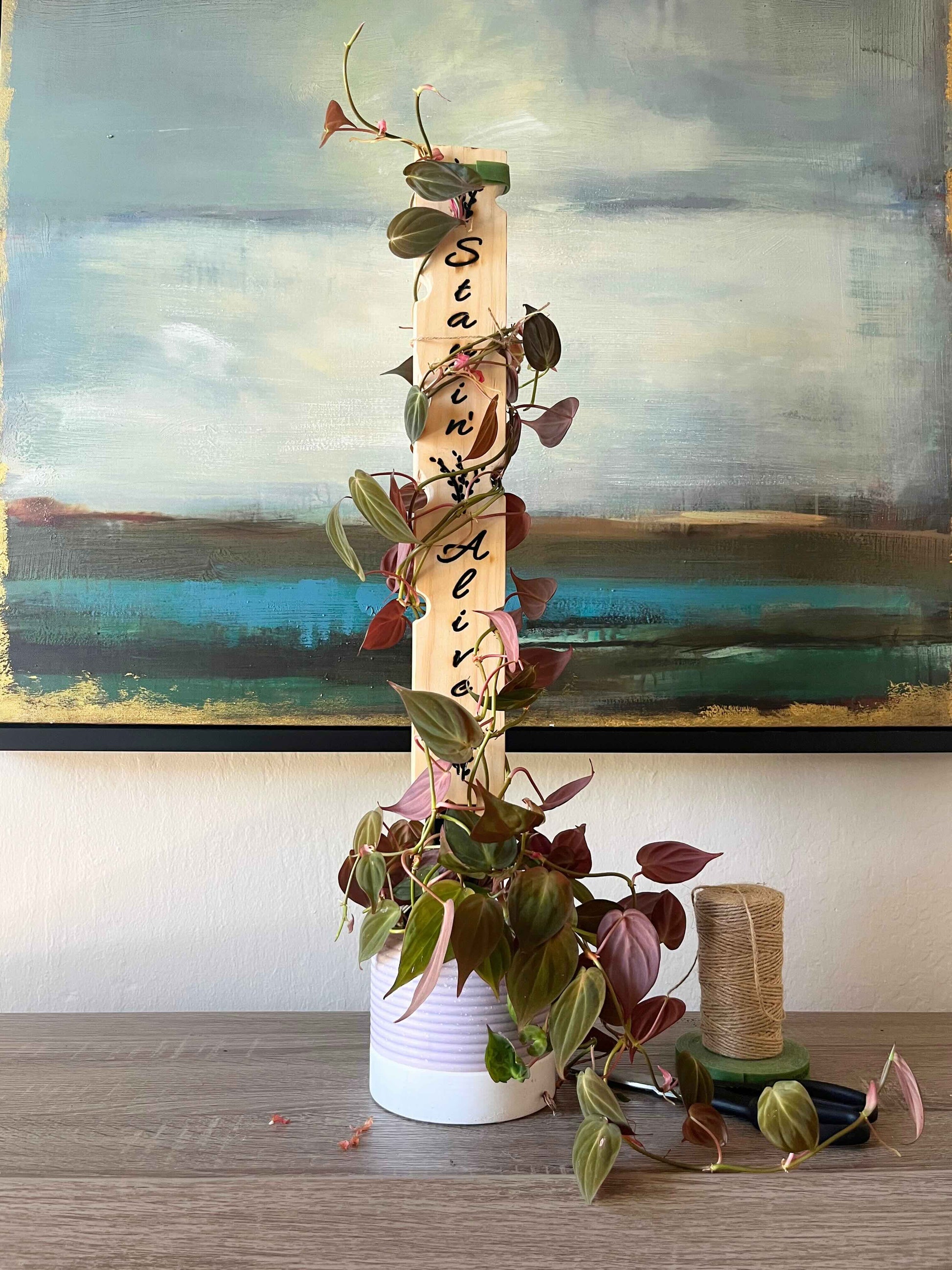 Decorative carved wooden plant stake 