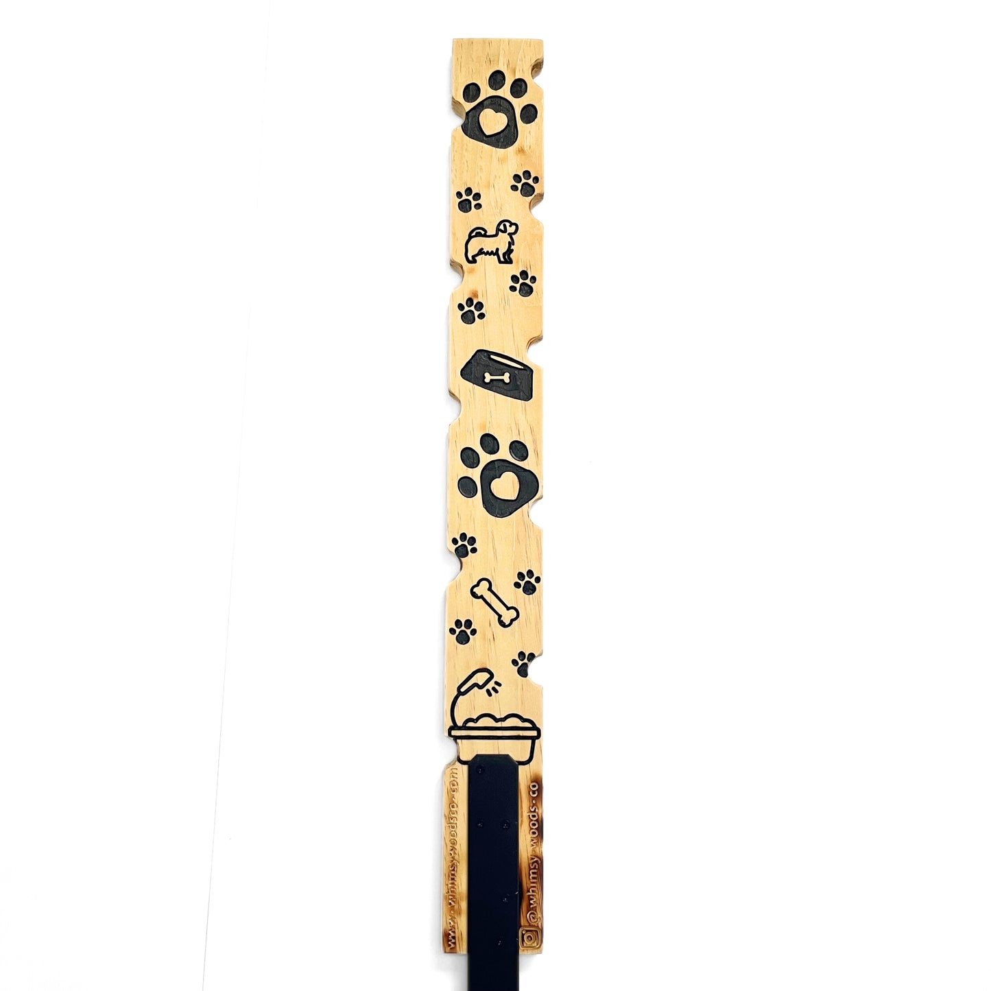 Stylish Plant stake carved in wood with pet theme on back 