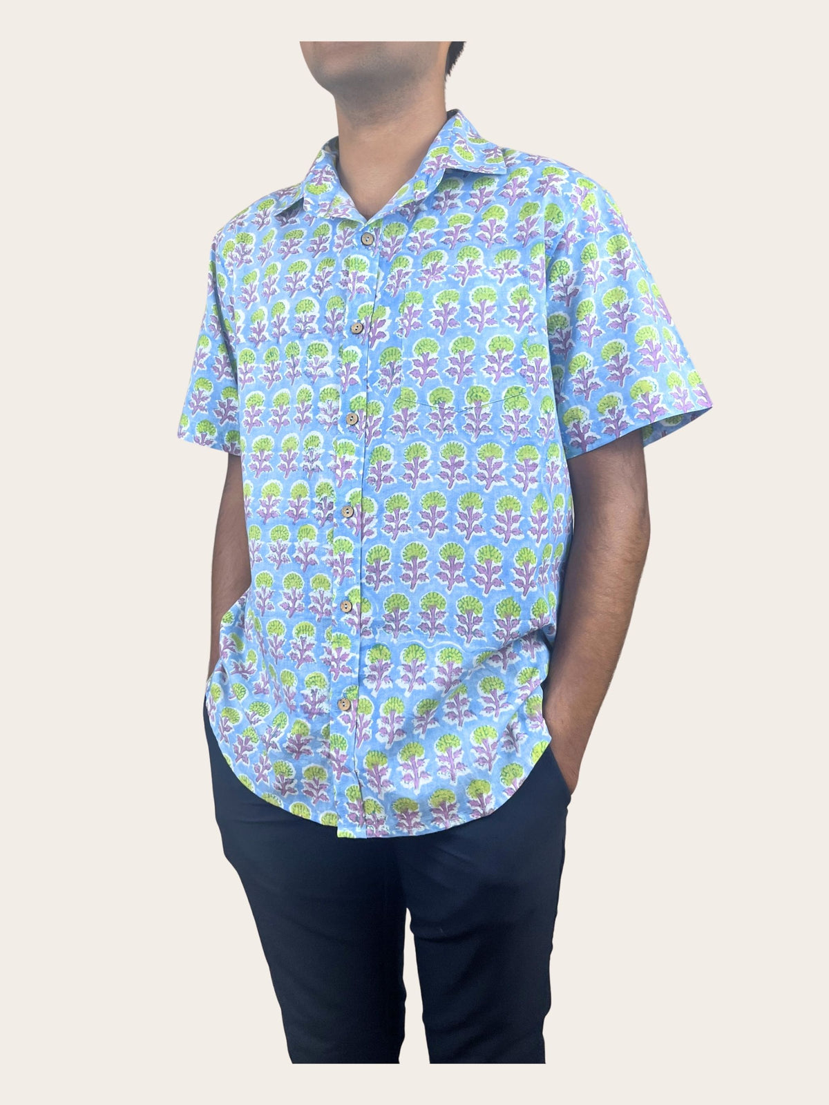 Thistle - Hand-Block Printed 100% Cotton Men's Shirt