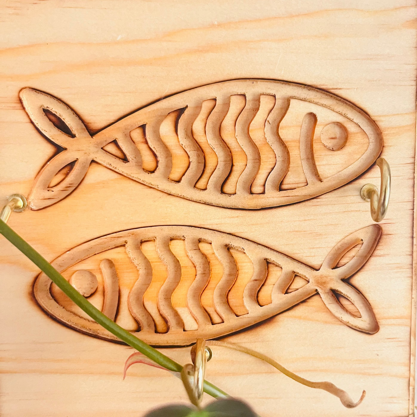 Wooden_wall_trellis_for_plants_or key holder with_Fish design closeup