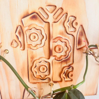 Wooden_wall_trellis for_plants_or key holder with_Hawaii Shirt design closeup
