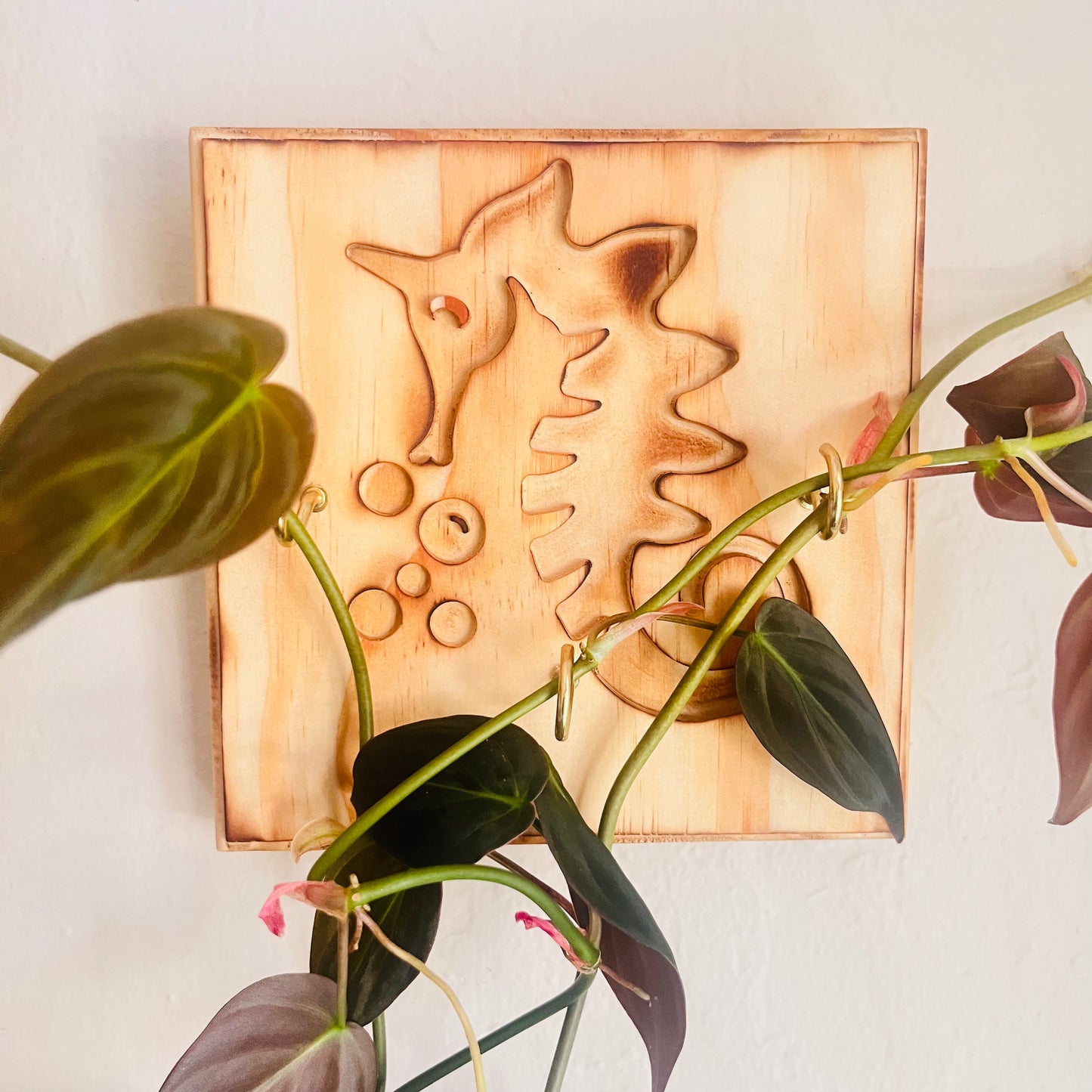 Wooden_wall_trellis_for_plants_or key holder with_Sea Horse design