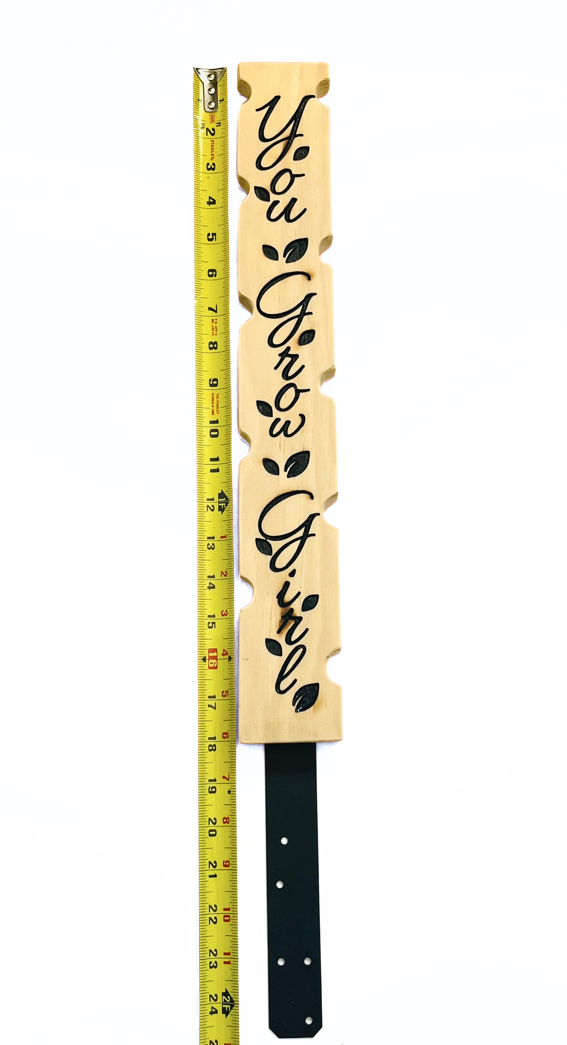 Carved wooden plant stake 24 inch long
