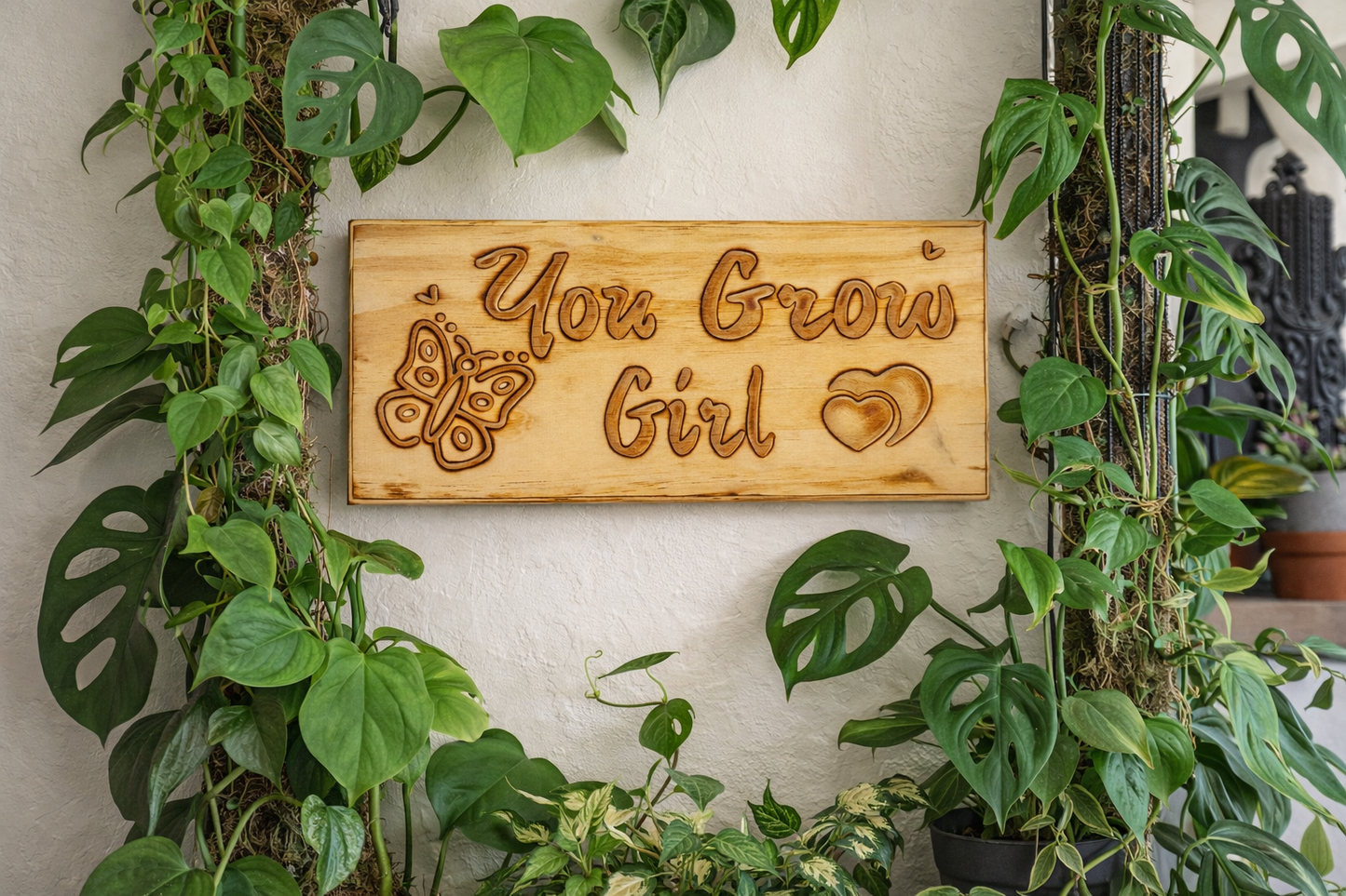 You Grow Girl - Handcrafted wooden plant lover sign on wall